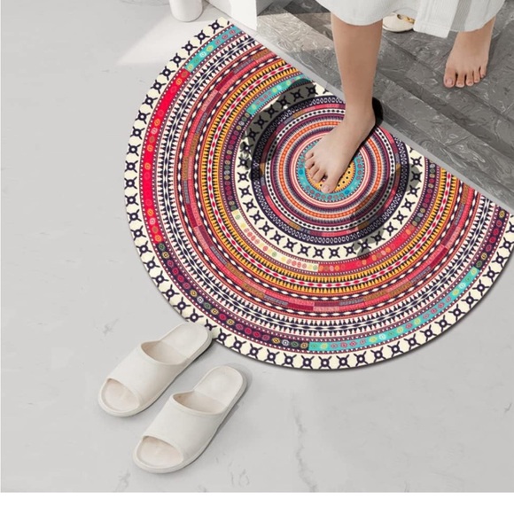 Boho Half Round Super Absorbent Thin Rubber Non-slip Bottom Shower🛁Rug - Picture 4 of 10